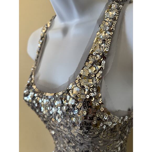 Sequin Mesh Cross Back Sleeveless silver XS Swiftie Reputation Indie Sleaze Y2K - Picture 3 of 11
